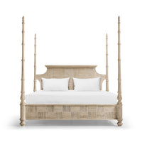Frontal view of Rustic Washed Pencil Post Bed with posts.