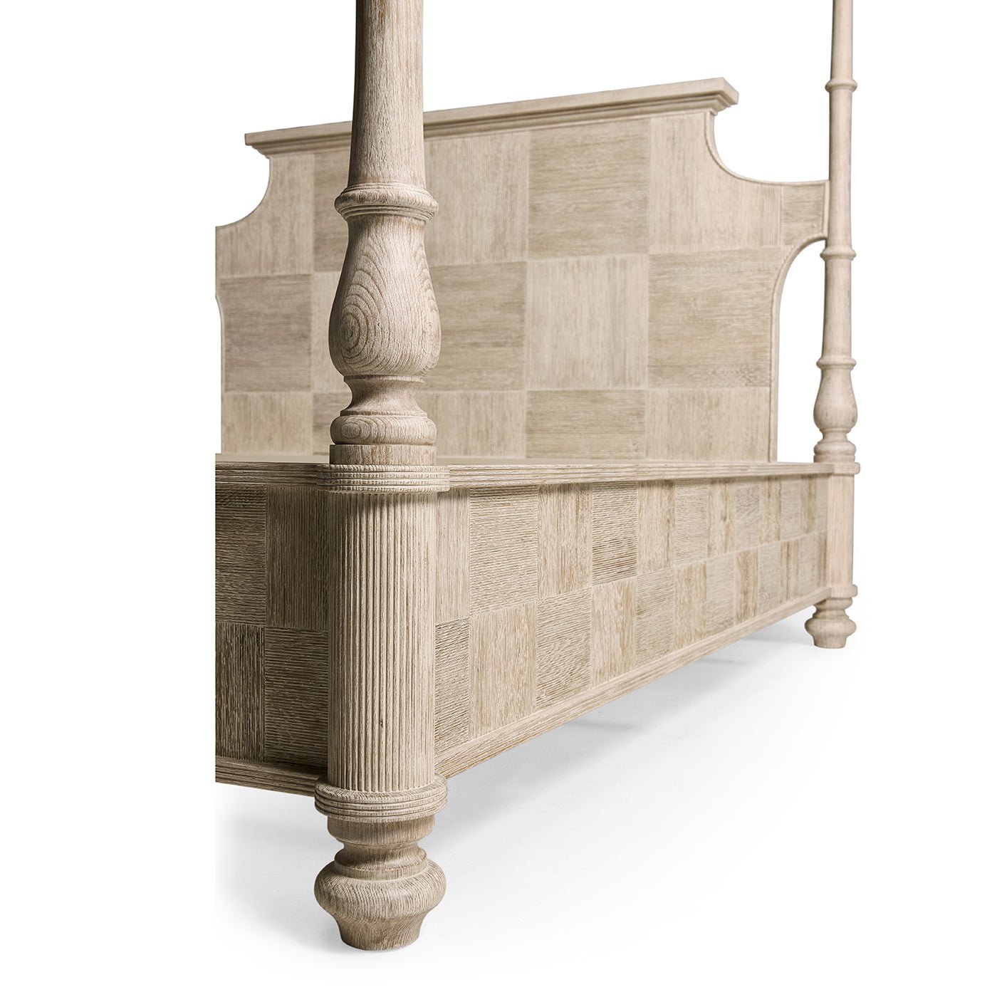 Rustic Washed Pencil Post Bed base detail, decorative posts.
