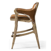 Side view of Rustic Western bar stool, armrest design.