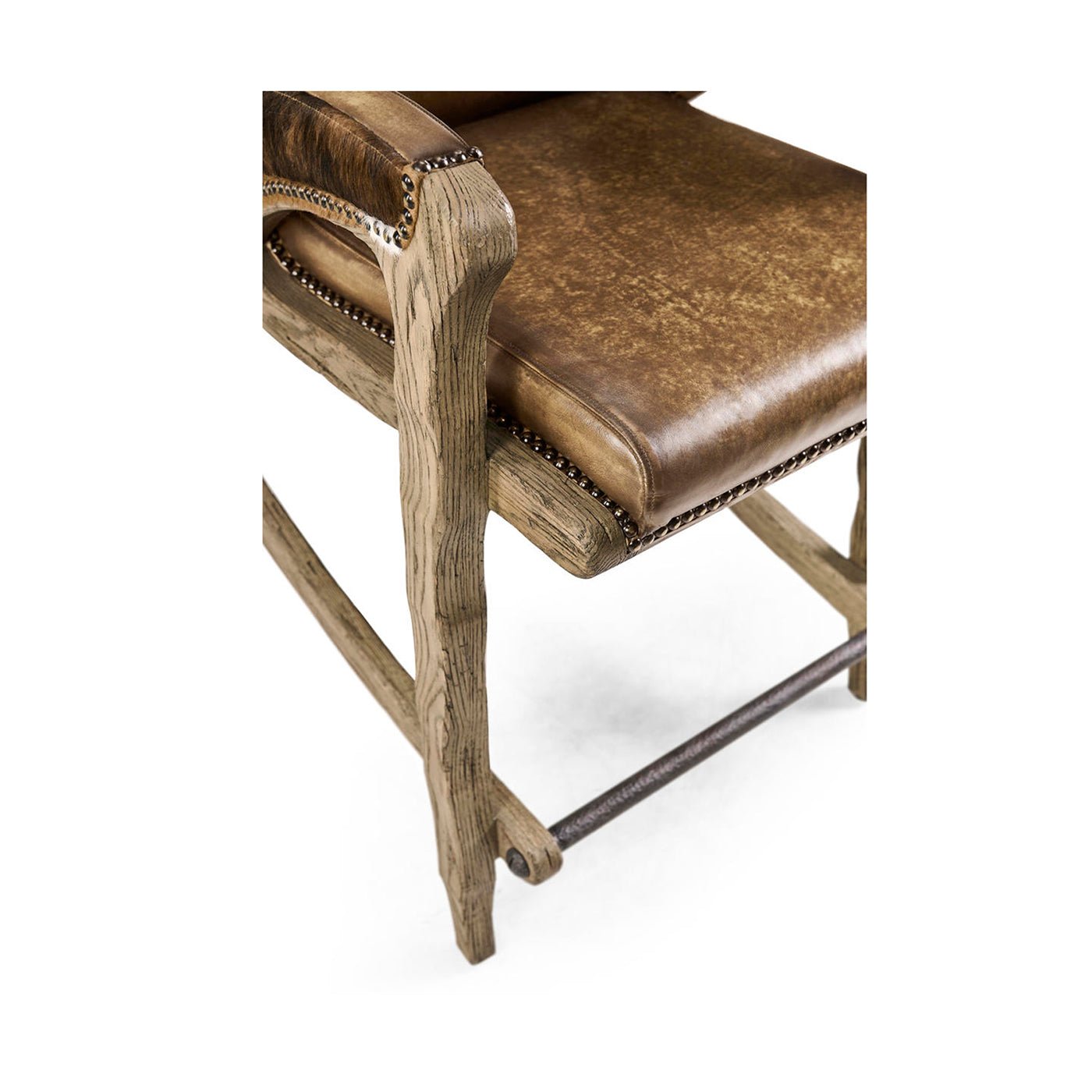 Top view showing leather seat and wooden frame of stool.
