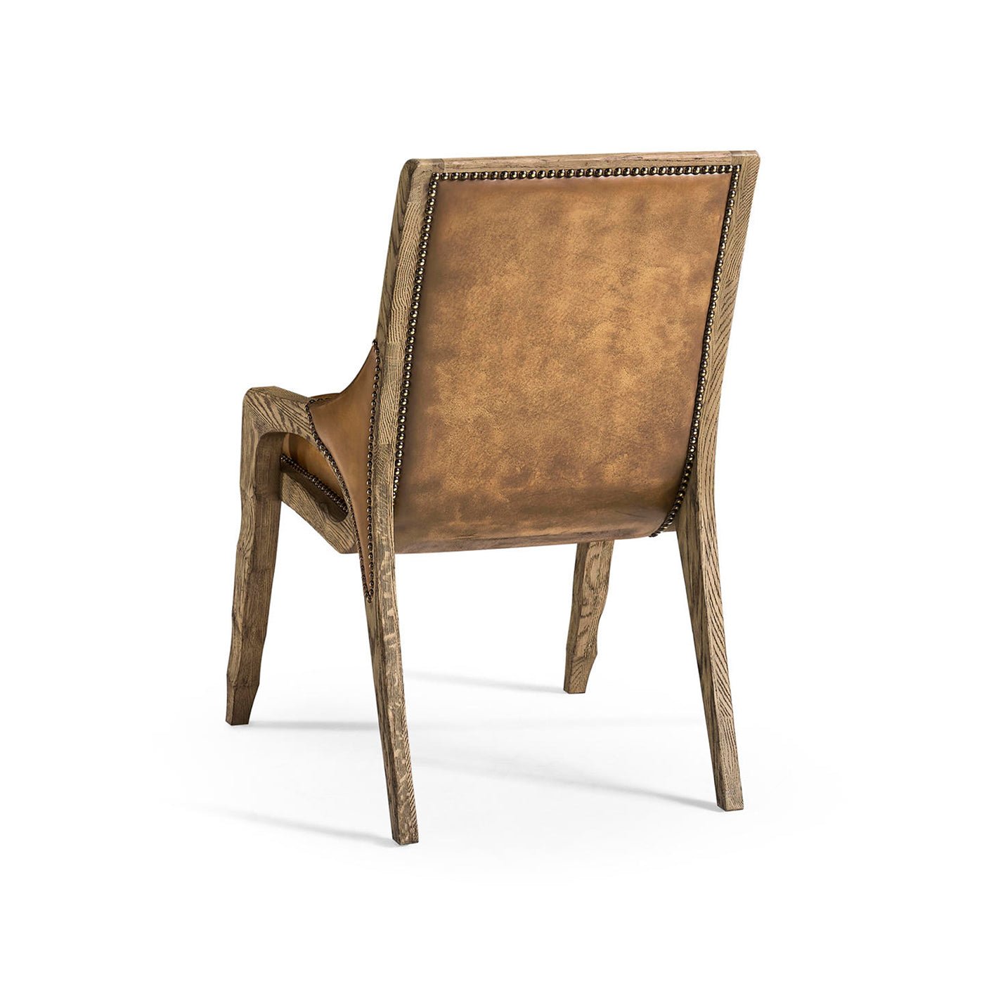 Rear view rustic chair, leather back, wooden legs