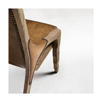 Close-up side view, leather seat and wooden frame detail