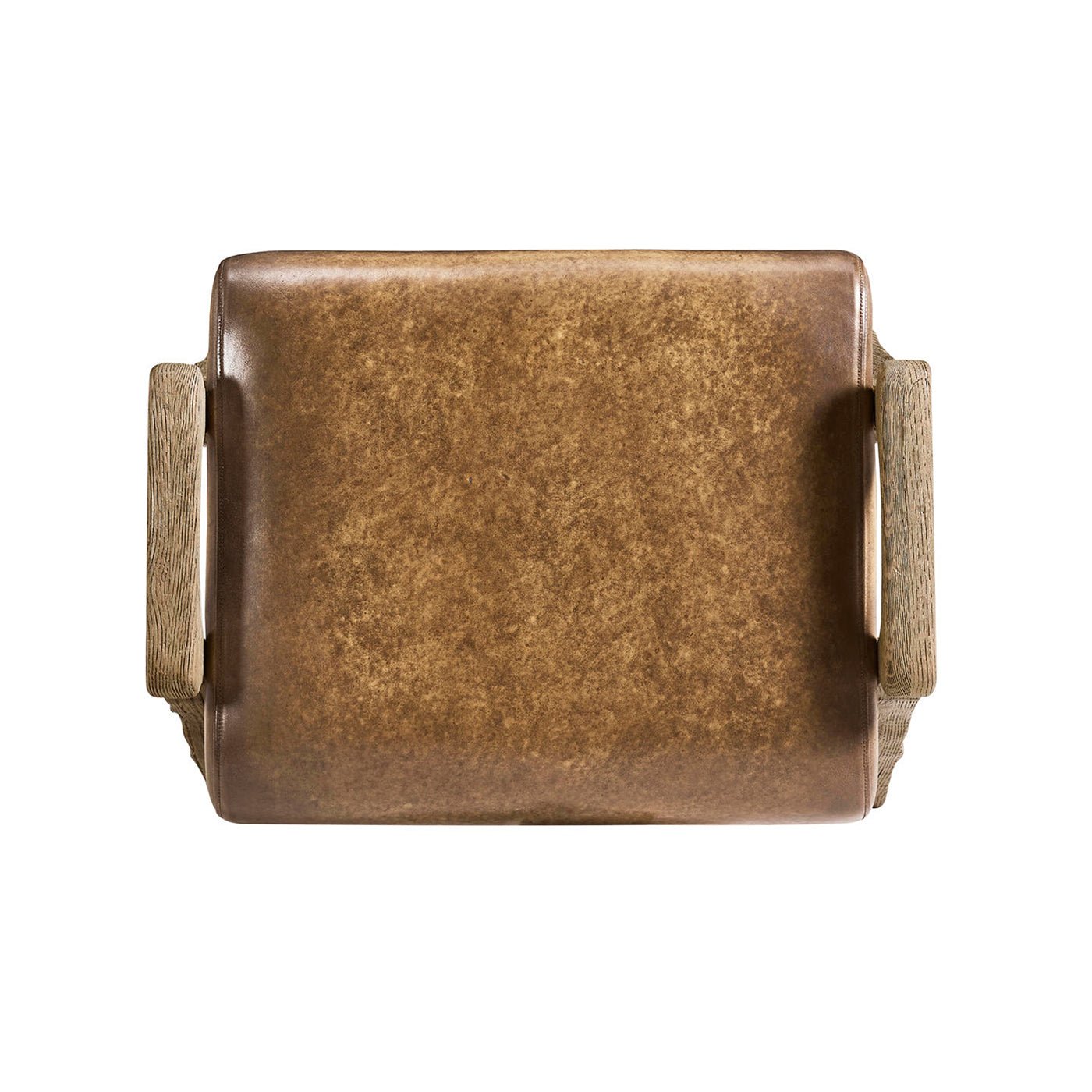 Top view of rustic leather upholstered footstool.