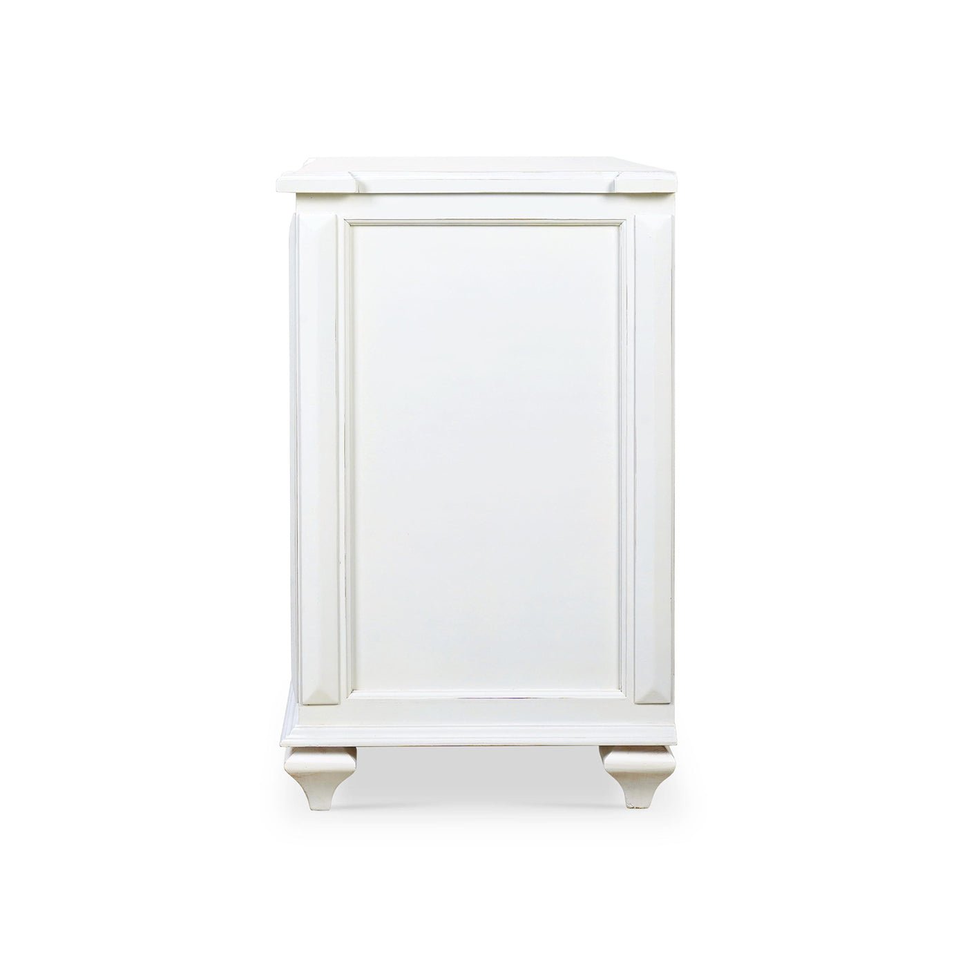 Side view of white painted dresser, classic design.