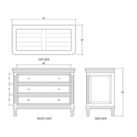 Dimensions diagram of rustic wood chest of drawers.