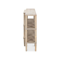 Side view of rustic wooden console table.