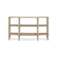 Front view of rustic wooden console table.