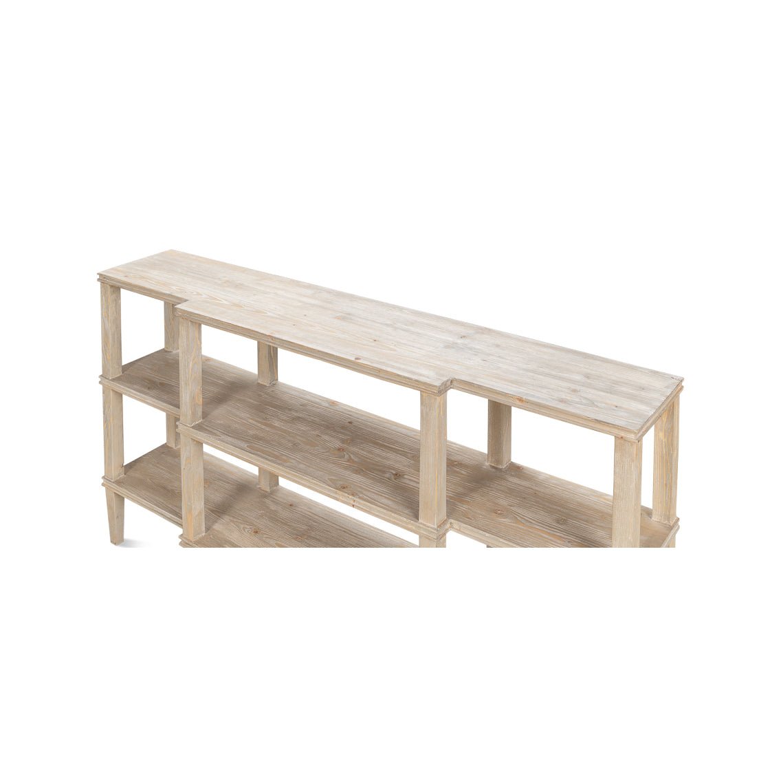 Top view of rustic wooden console table.