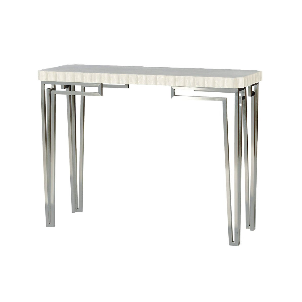 Art Deco console table angled front view.