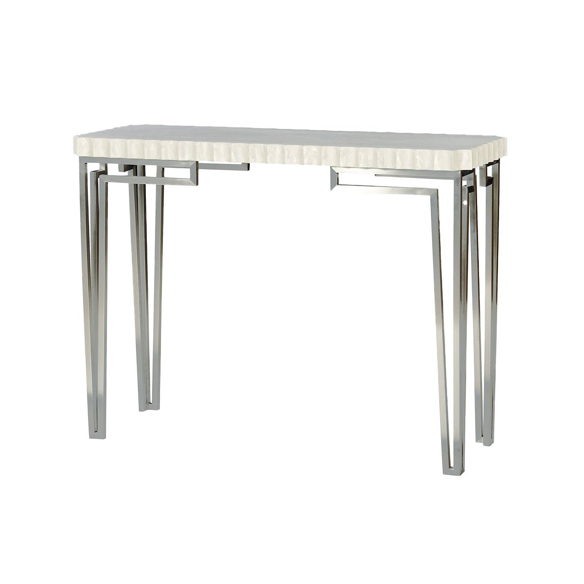Art Deco console table angled front view.