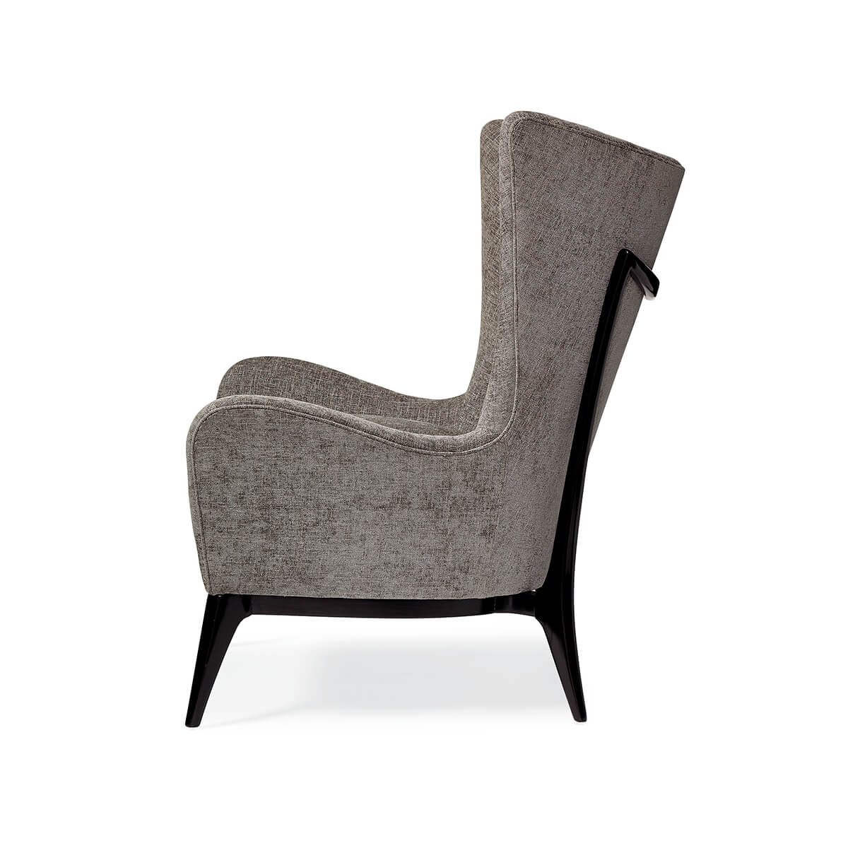Gray Scandinavian Mid Century Armchair, side profile.