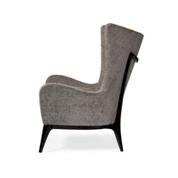 Gray Scandinavian Mid Century Armchair, side profile.