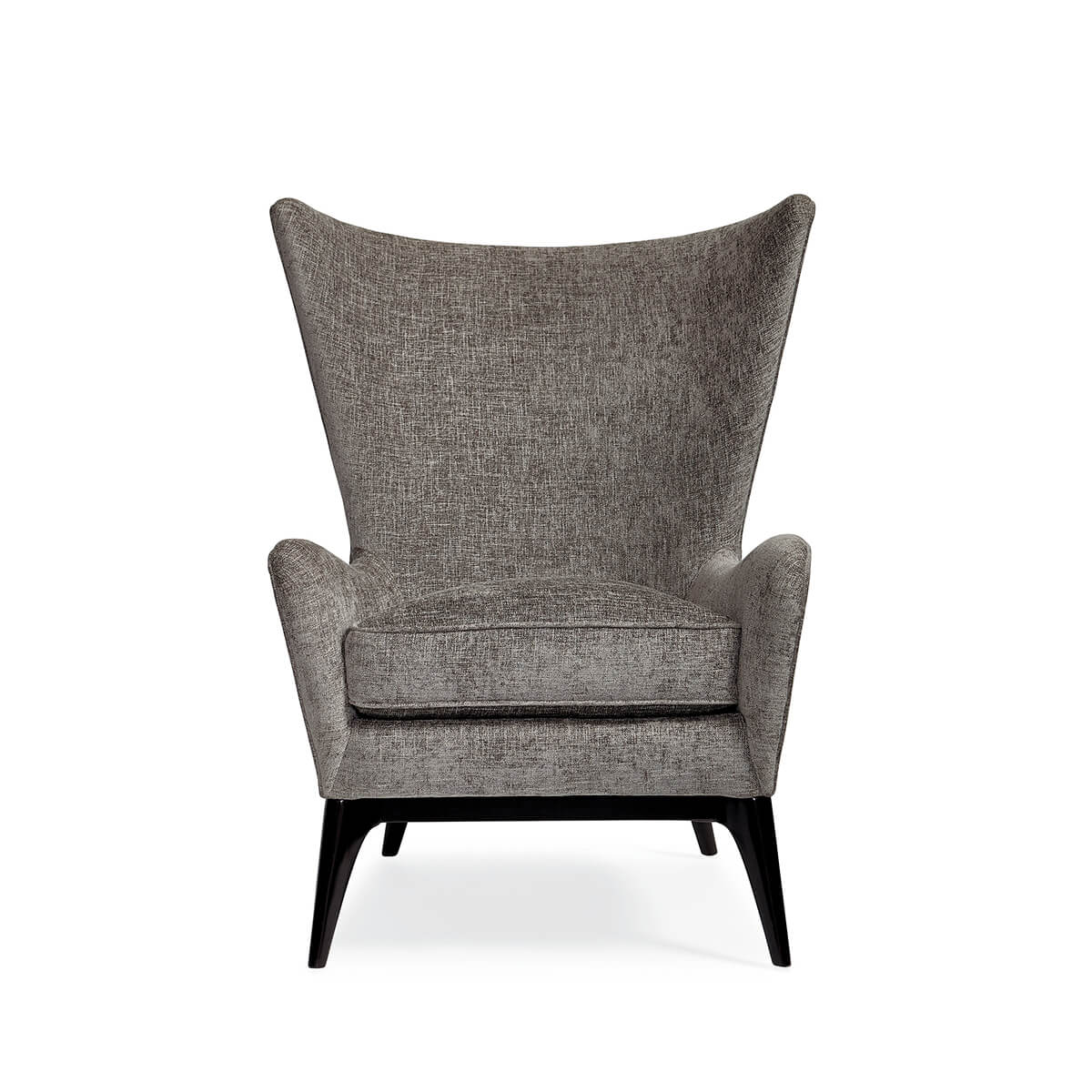 Gray Scandinavian Mid Century Armchair, front view.