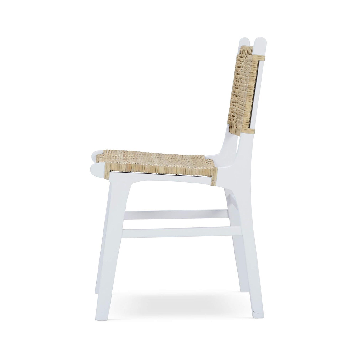 Side profile of Scandinavian modern dining chair.