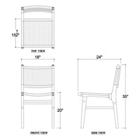 Scandinavian modern dining chair dimensions and design diagram.