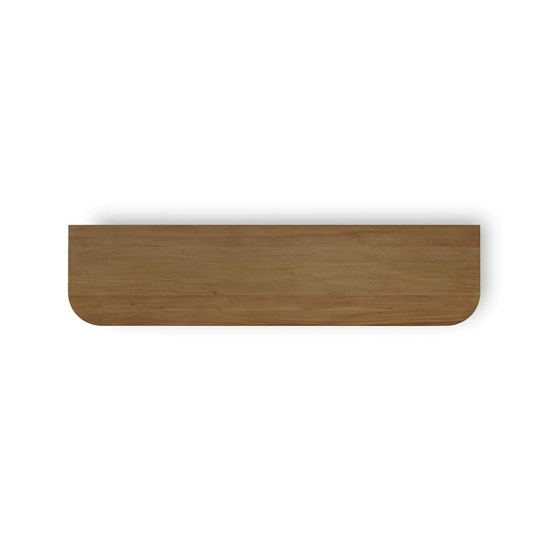 Top-down view of reeded wood sideboard surface.