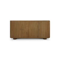 Front view of reeded wood sideboard, doors closed.