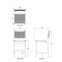 Technical dimensions of Scandinavian white rattan counter stool.