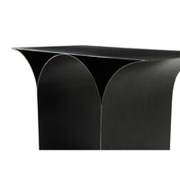 Detailed corner view, sculptural side table design.