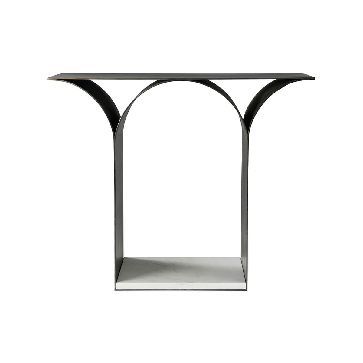 Rear view of black sculptural modern side table.