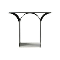 Rear view of black sculptural modern side table.