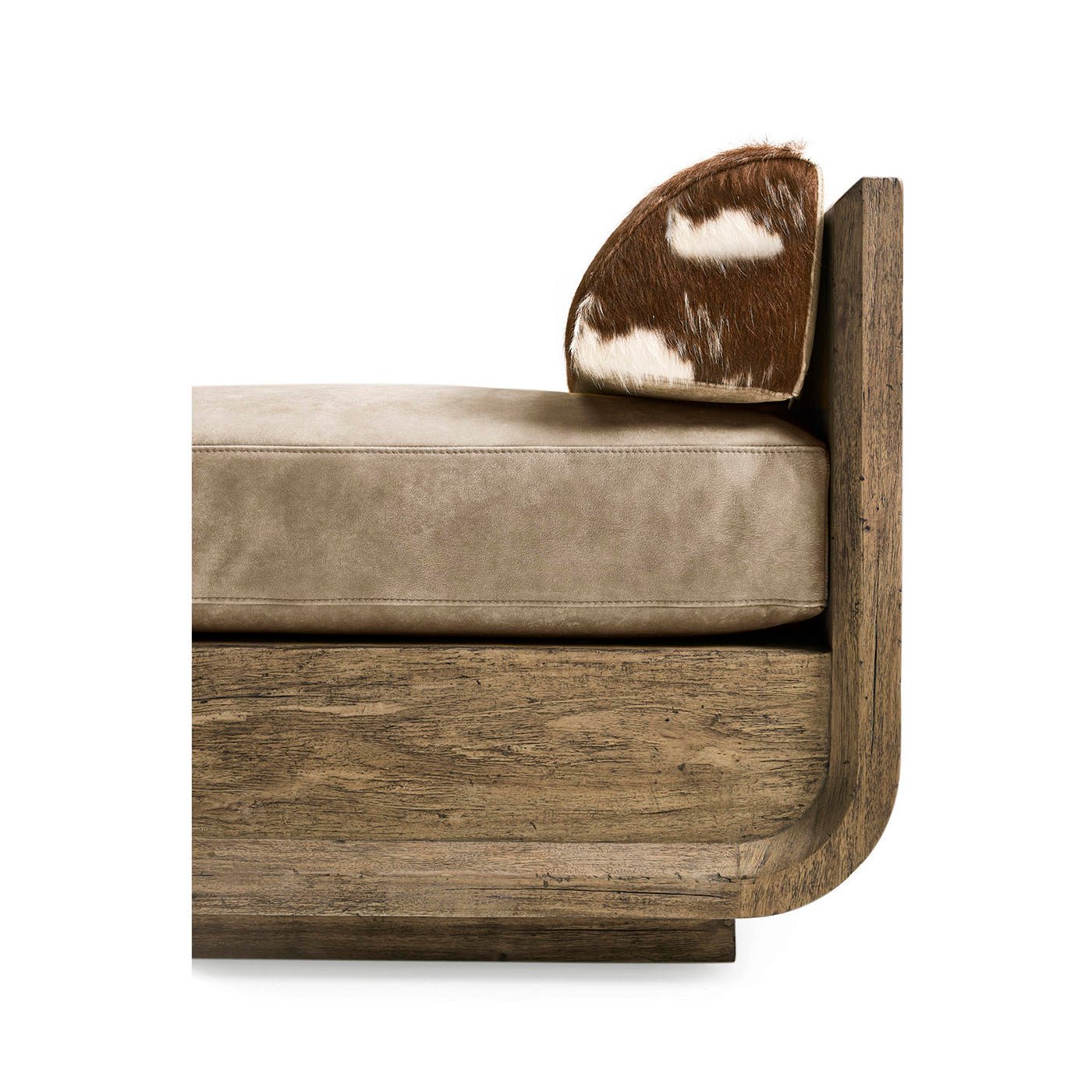 Side profile of daybed with bolster pillow.