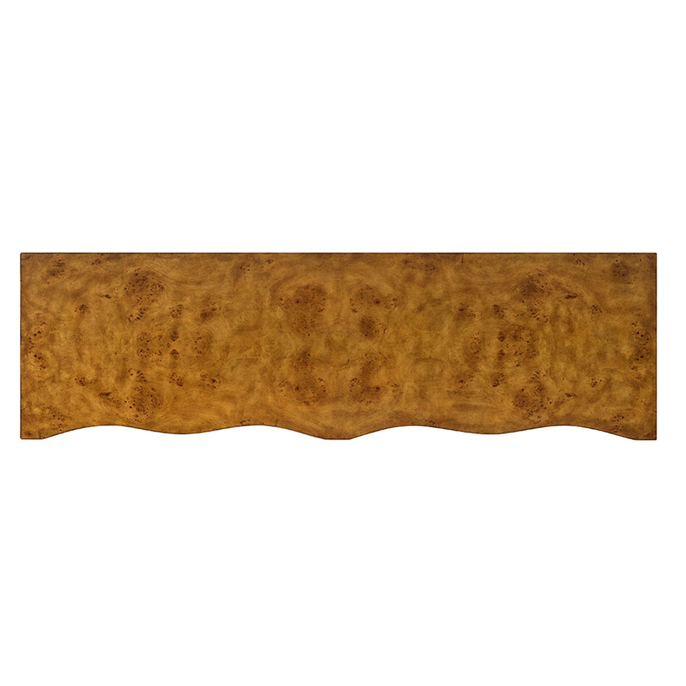 Top view of serpentine burl wood dresser.