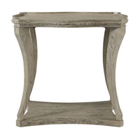 Serpentine grey oak side table, front view.