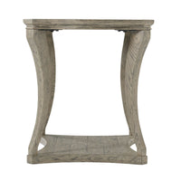 Rustic grey oak side table, side perspective.
