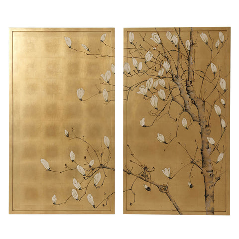 Set of Two Gilt Japanese Paintings