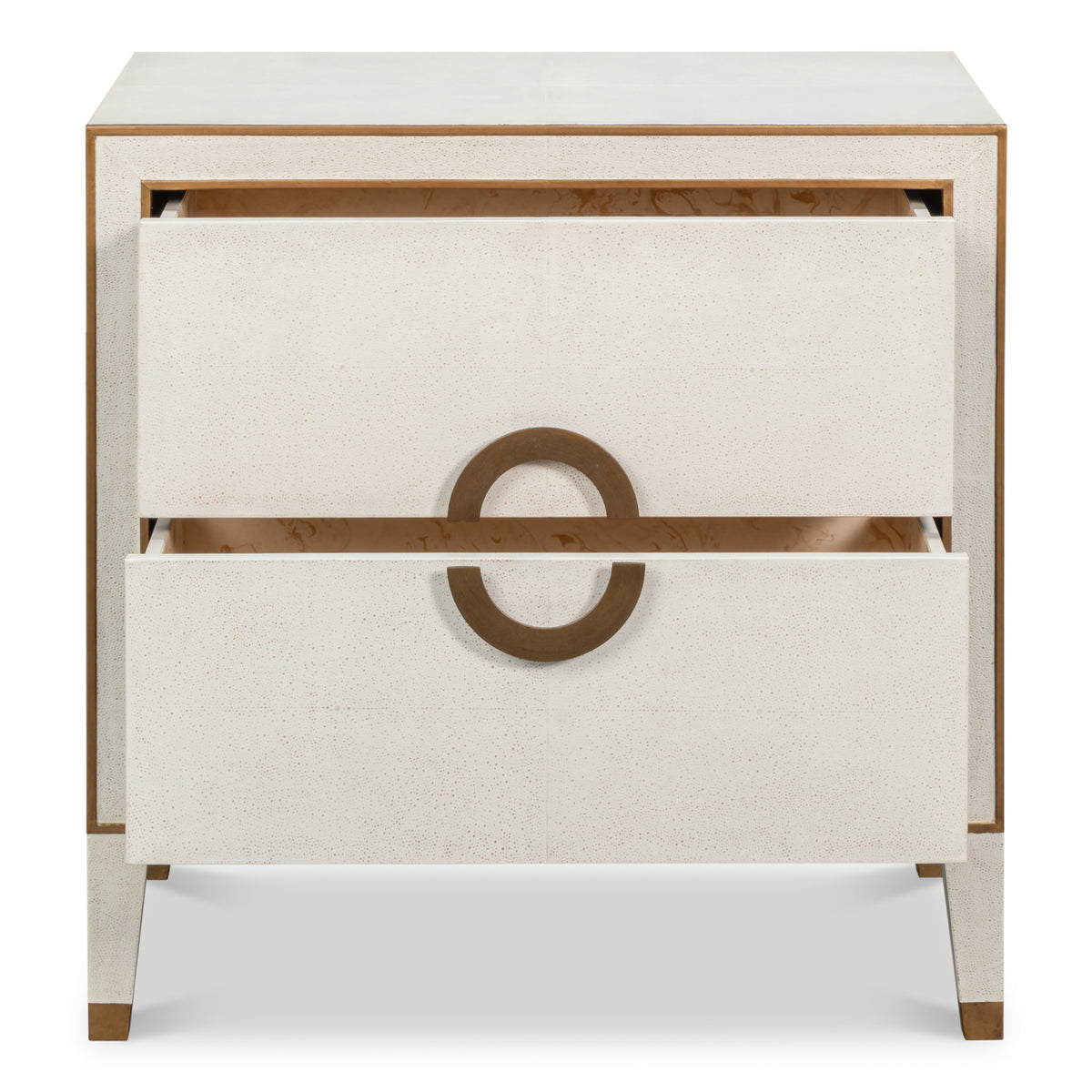 Shagreen Nightstand in Osprey White with Gold Hardware - additional view