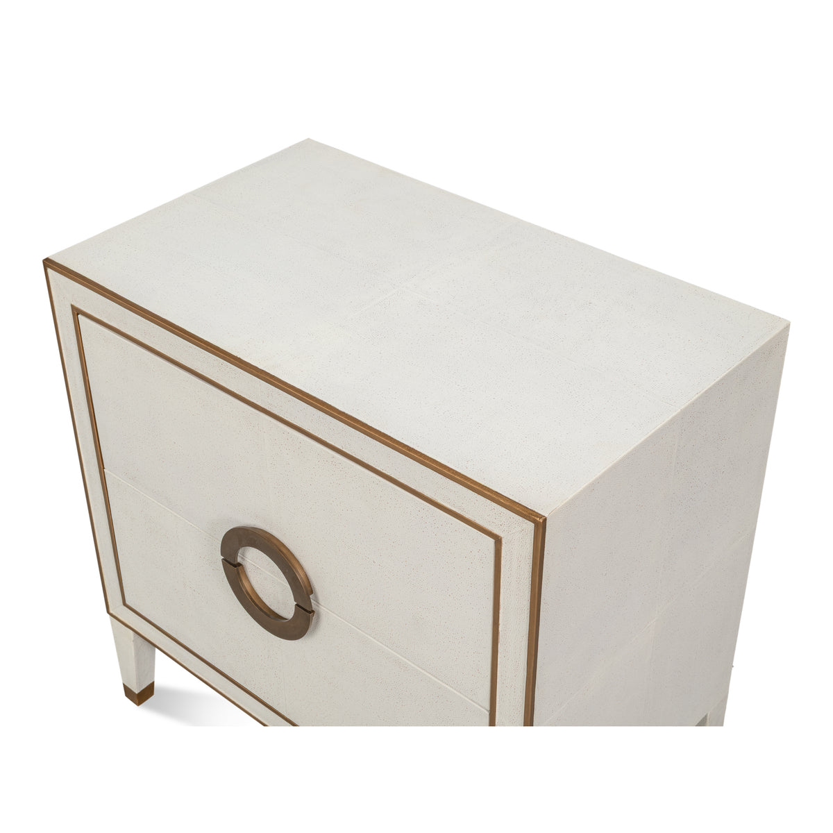 Shagreen Nightstand in Osprey White with Gold Hardware - additional view