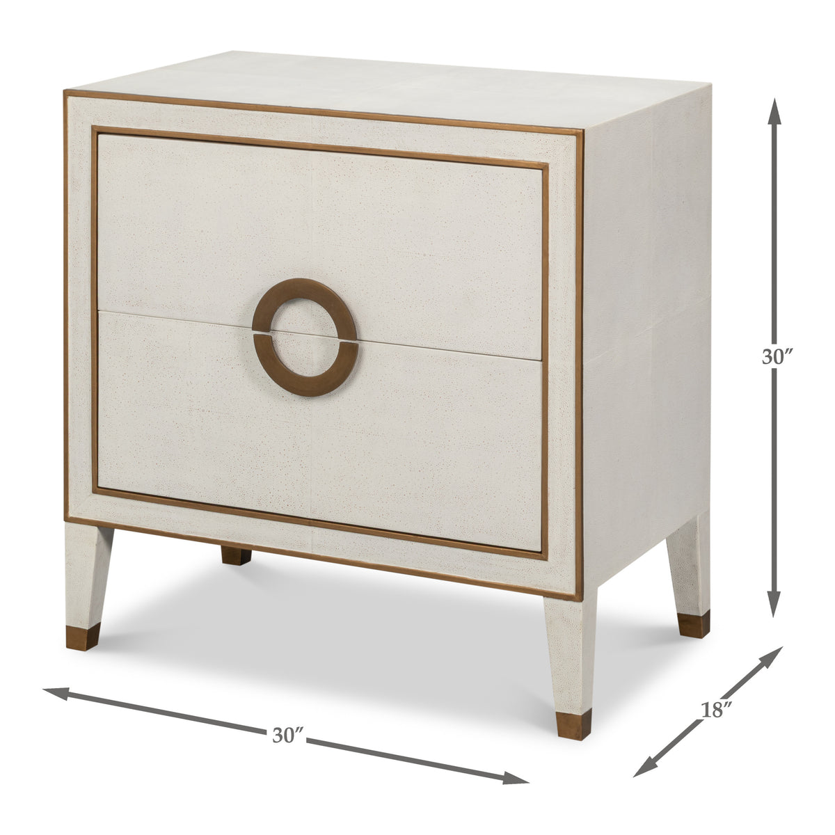 Dimension drawing for Shagreen Nightstand in Osprey White with Gold Hardware