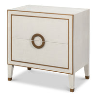 White shagreen nightstand with gold hardware and a chalk white embossed case