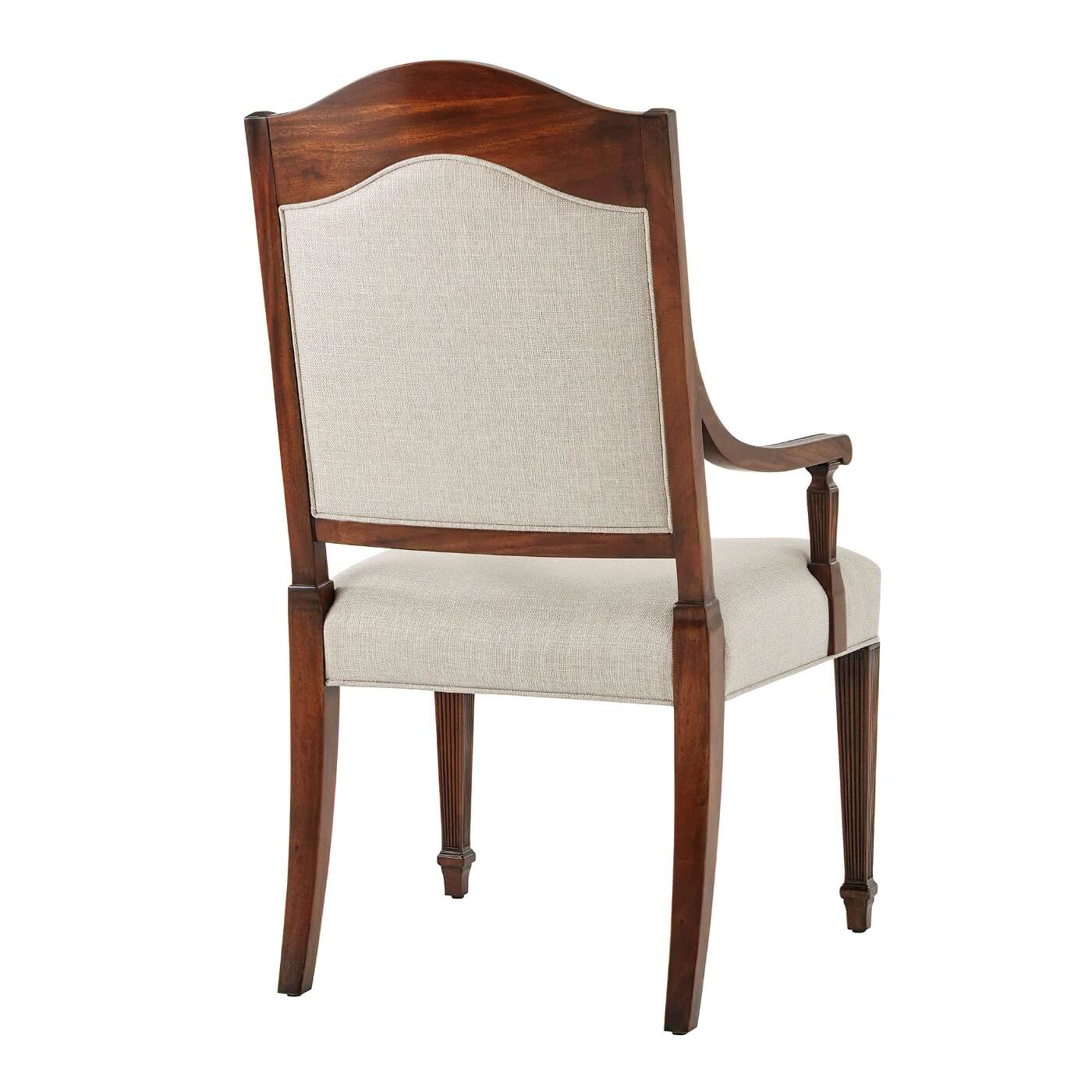 Back view of Sheraton Satinwood Armchair, detailing wood finish.