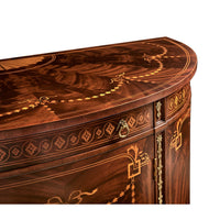 Detailed top view of commode's woodwork and design.