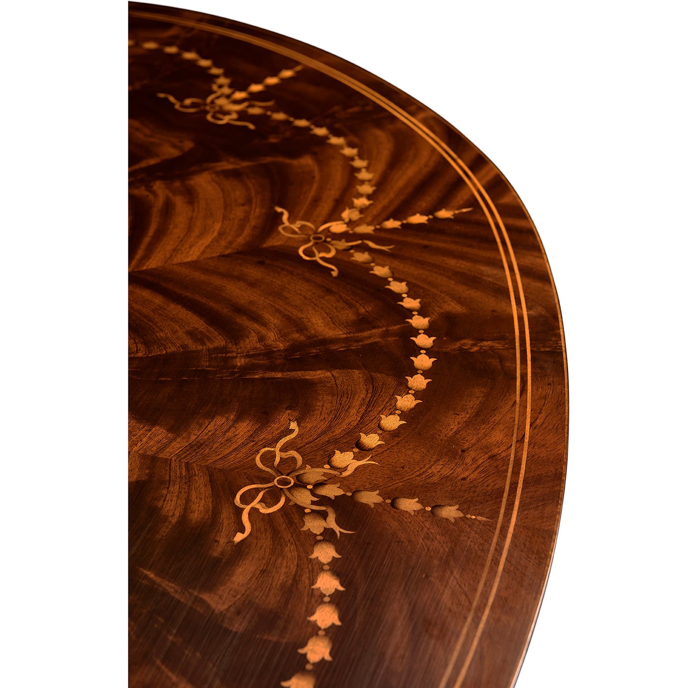 Close-up of commode's intricate top inlay pattern.