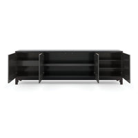 Open Silk Road Sideboard revealing interior storage shelves.