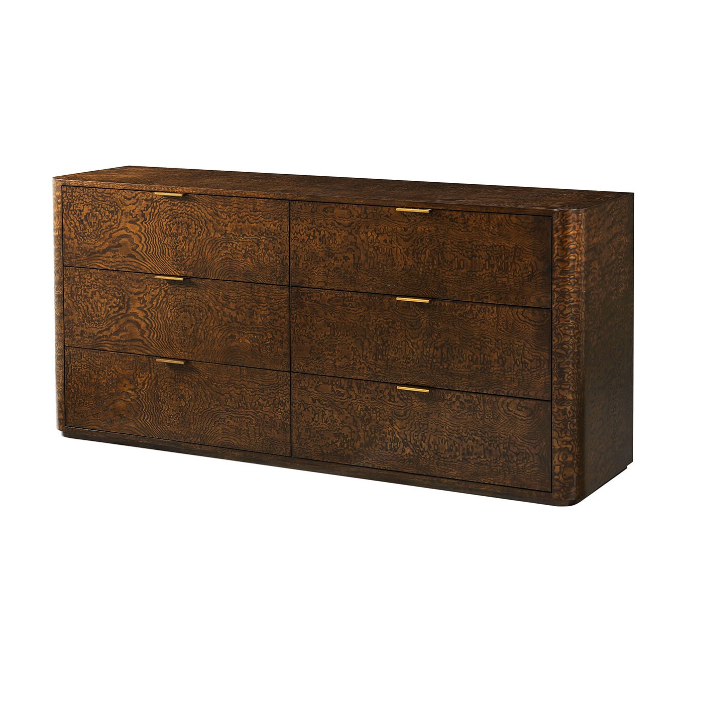 Art Deco dresser with six drawers, perspective view.