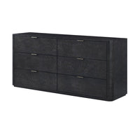 Black art deco style dresser with six drawers, angled view.