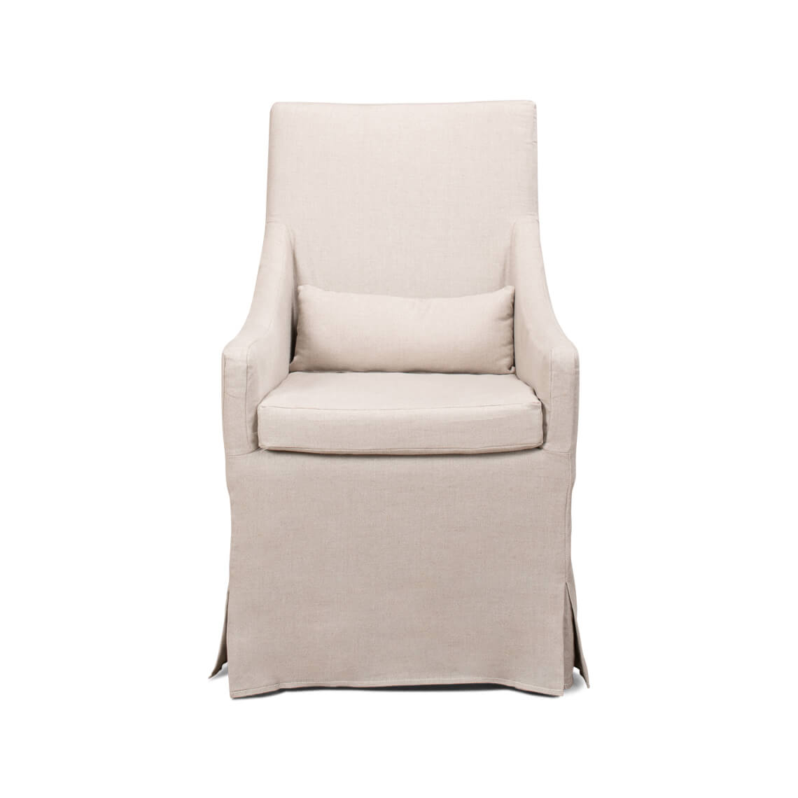 Beige skirted dining chair front view with cushion