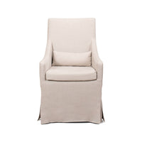 Beige skirted dining chair front view with cushion