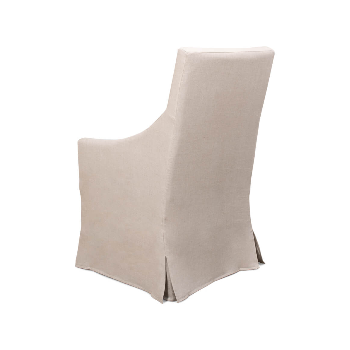 Beige skirted dining chair back three-quarter view