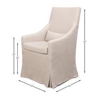 Beige dining chair with dimensions displayed