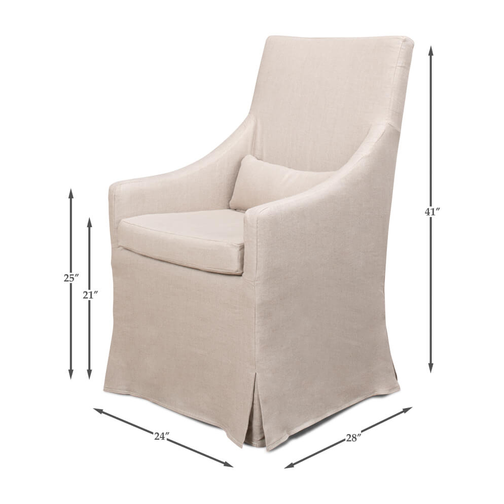 Beige dining chair with dimensions displayed