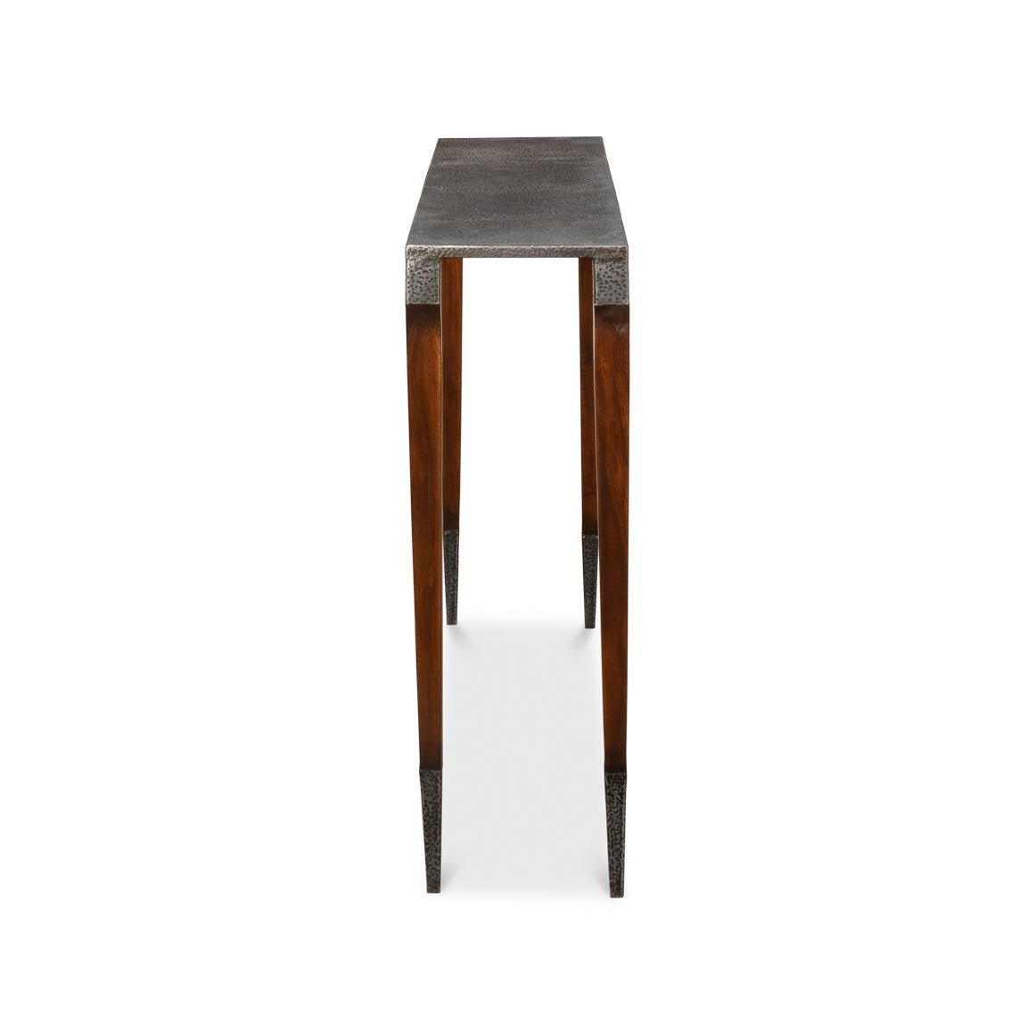 Slim profile, Slim Art Deco console table side view.