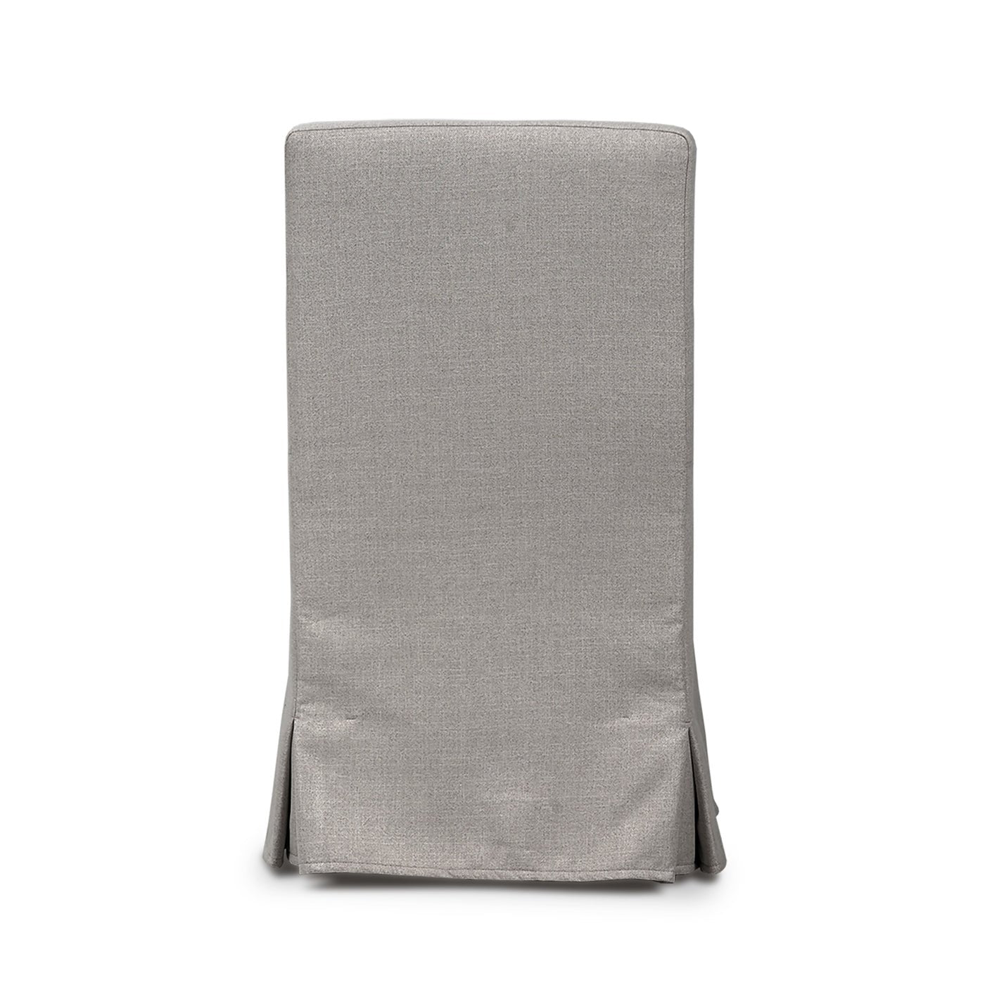 Slipcovered dining chair back view, no cushion visible.