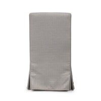 Slipcovered dining chair back view, no cushion visible.