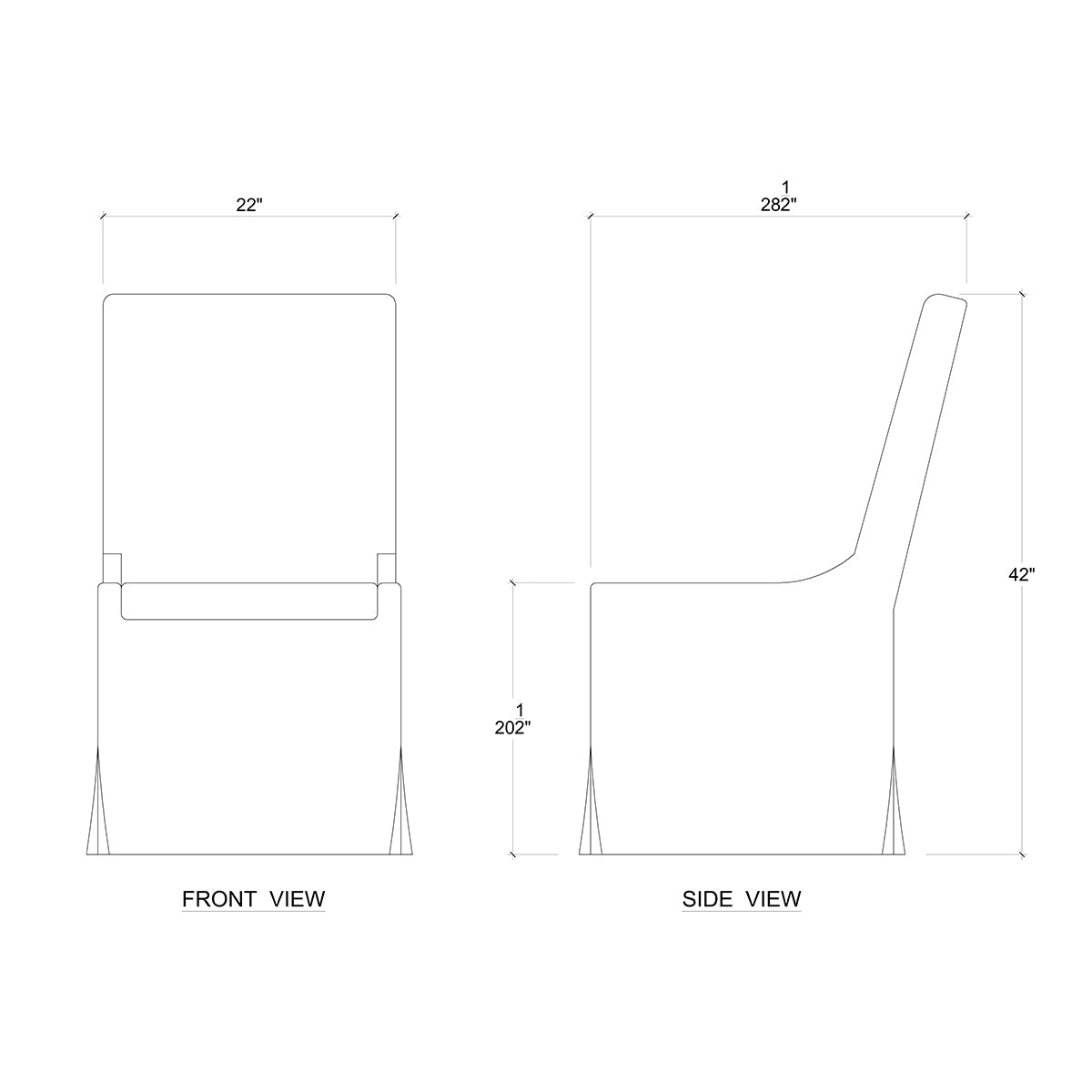 Slipcovered dining chair dimensions and design diagram.