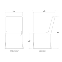 Slipcovered dining chair dimensions and design diagram.